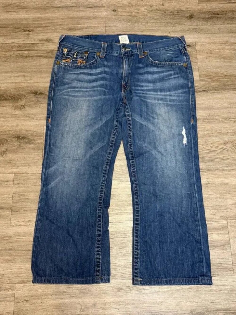 TRUE RELIGION Men’s Distressed Rainbow Billy Boot Cut Zipper Jeans Sz 38